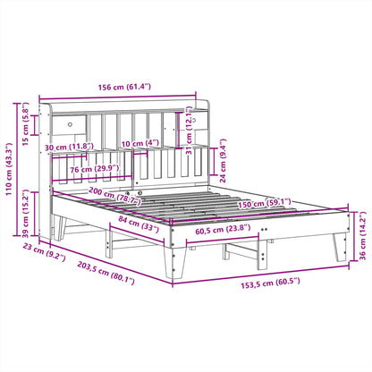 Letto senza Materasso Marrone Cera 150x200 cm in Legno di Pino - homemem39