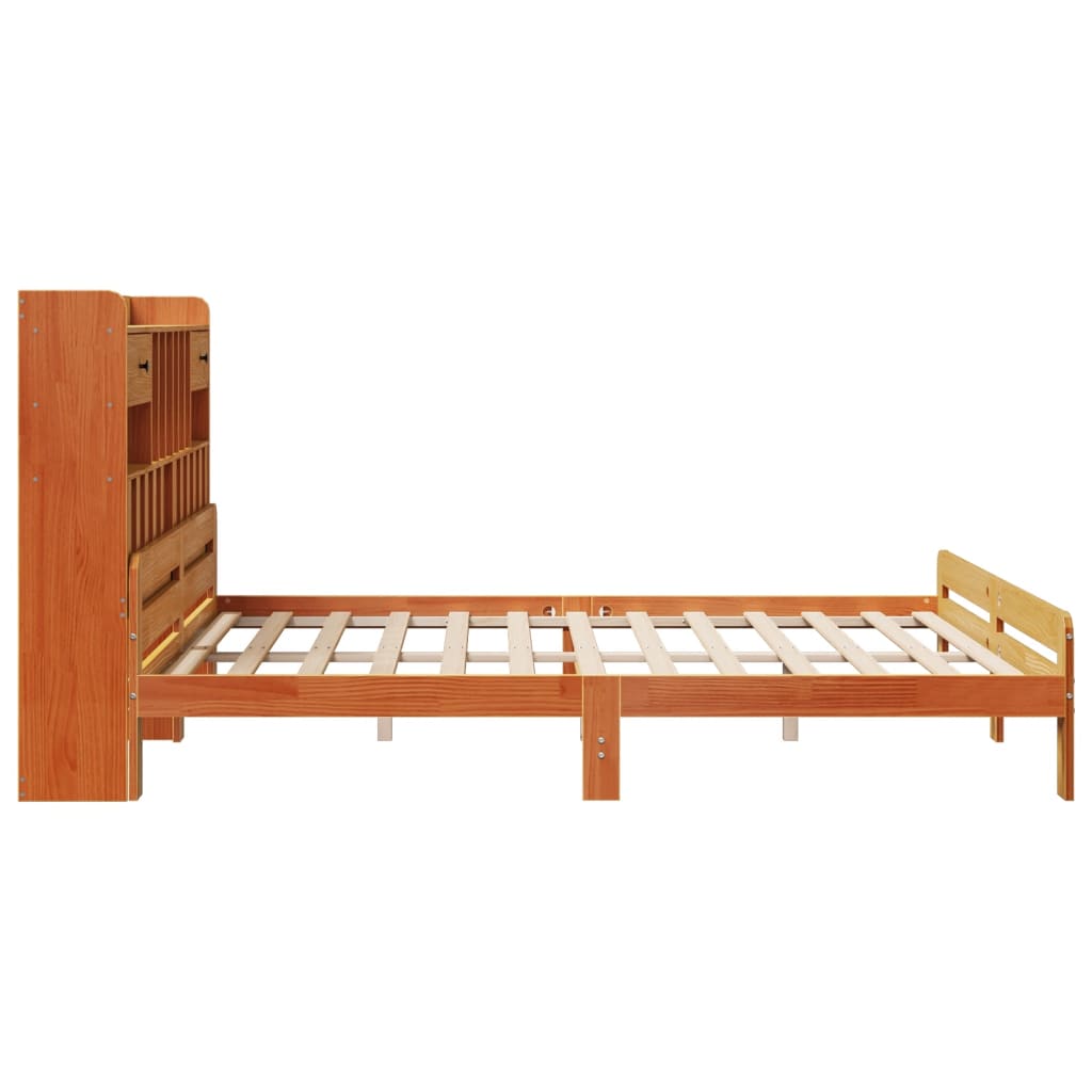 Letto Libreria senza Materasso Marrone Cera 200x200 cm in Pino - homemem39