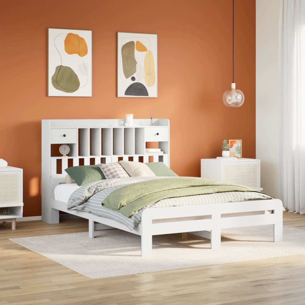 Letto Libreria senza Materasso Bianco 140x190 cm Legno di Pino - homemem39