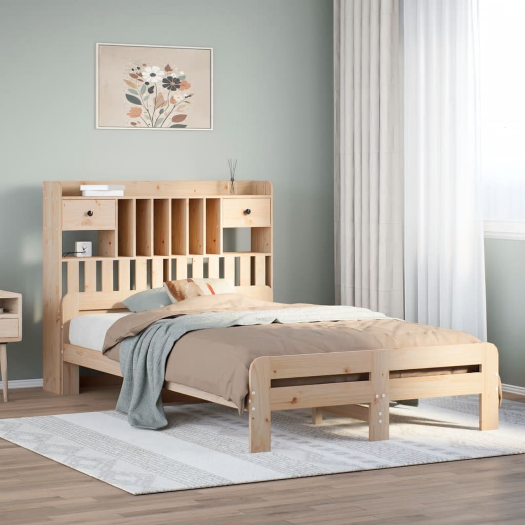 Letto Libreria senza Materasso 135x190 cm in Legno di Pino - homemem39