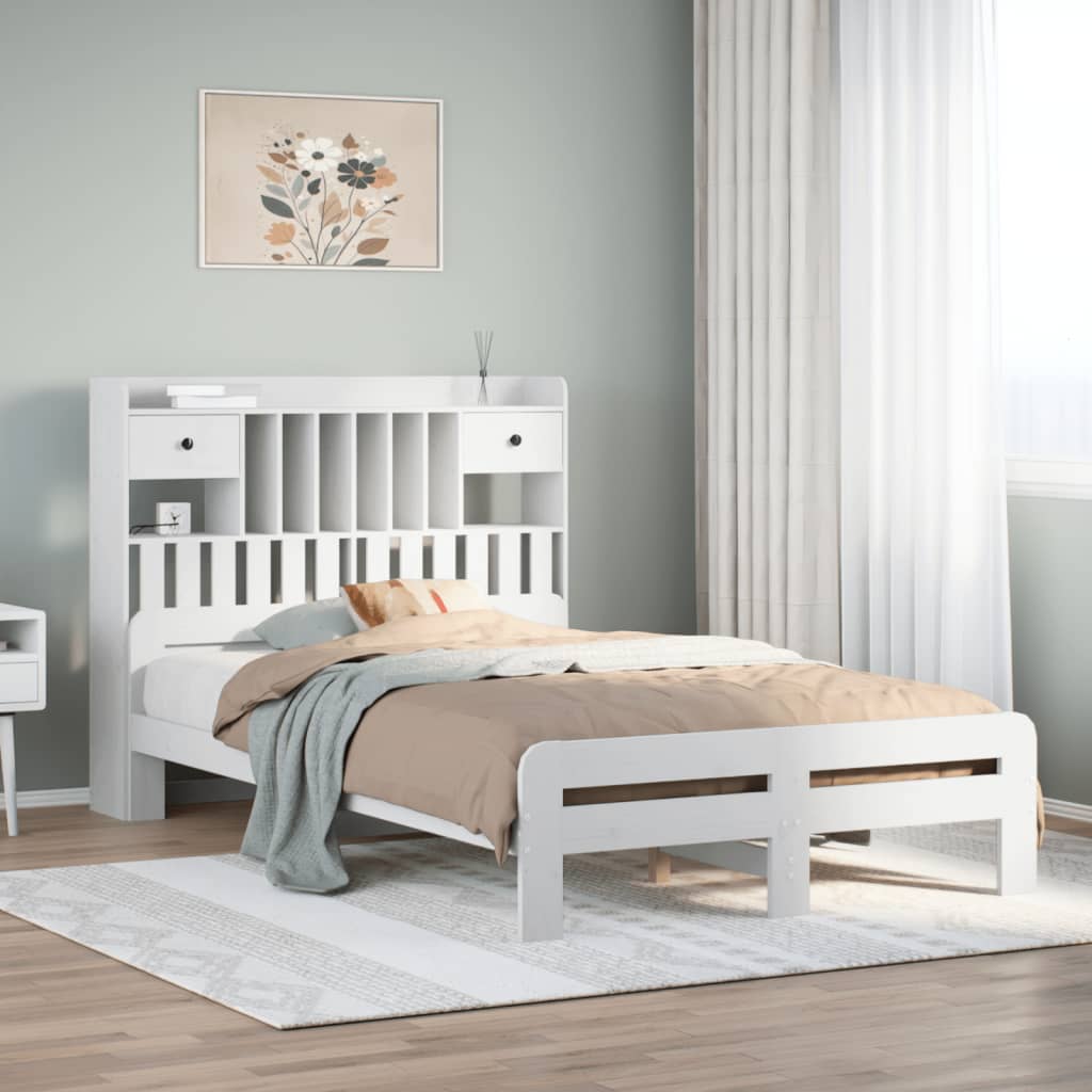 Letto Libreria senza Materasso Bianco 135x190 cm Legno di Pino - homemem39