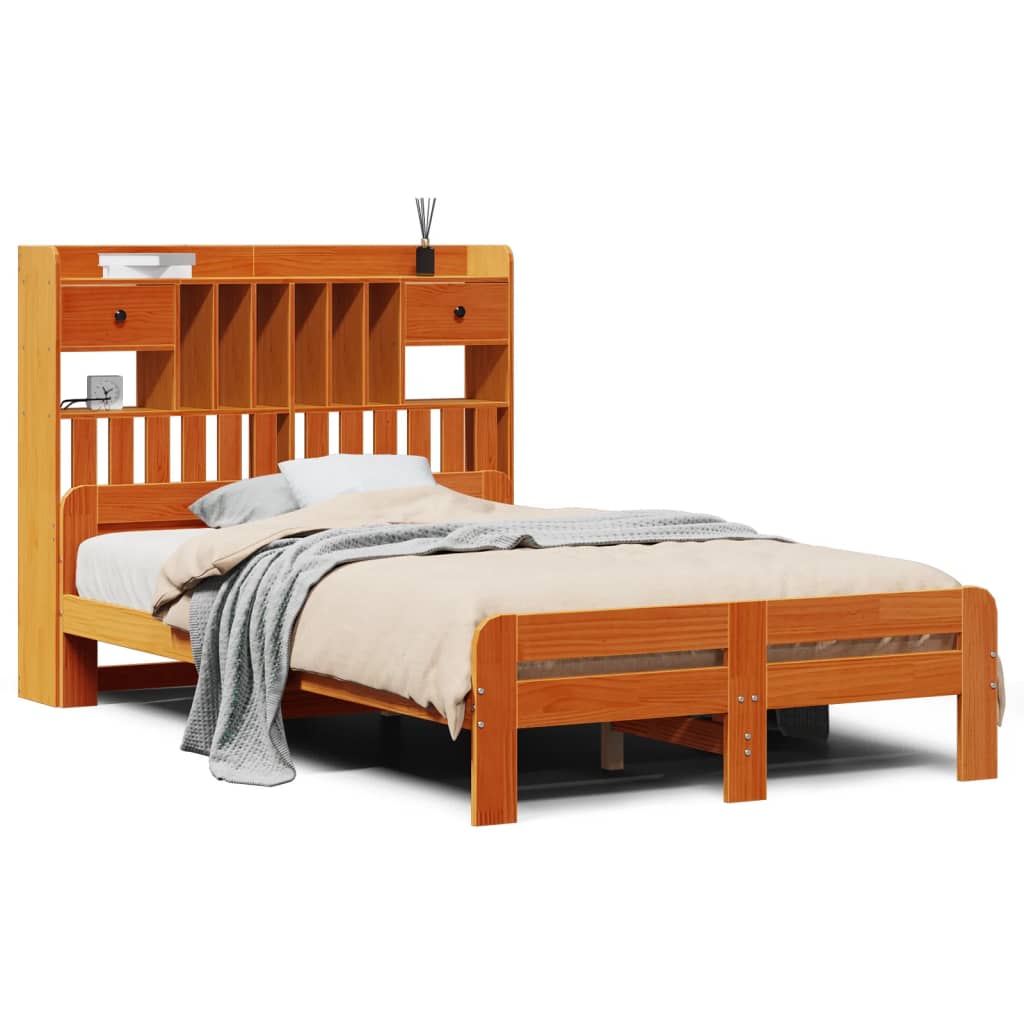 Letto Libreria senza Materasso Marrone Cera 135x190 cm in Pino - homemem39