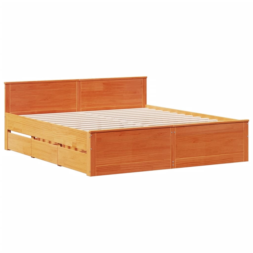 Letto Libreria senza Materasso Marrone Cera 200x200 cm in Pino - homemem39