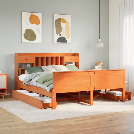 Letto Libreria senza Materasso Marrone Cera 200x200 cm in Pino - homemem39
