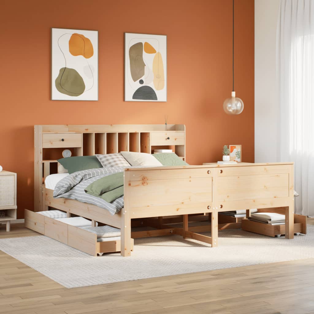 Letto Libreria senza Materasso 180x200 cm in Legno di Pino - homemem39