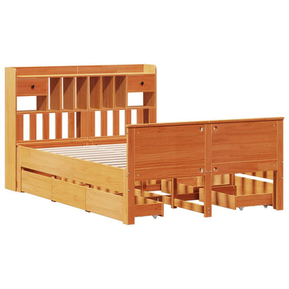 Letto Libreria senza Materasso Marrone Cera 150x200 cm in Pino - homemem39