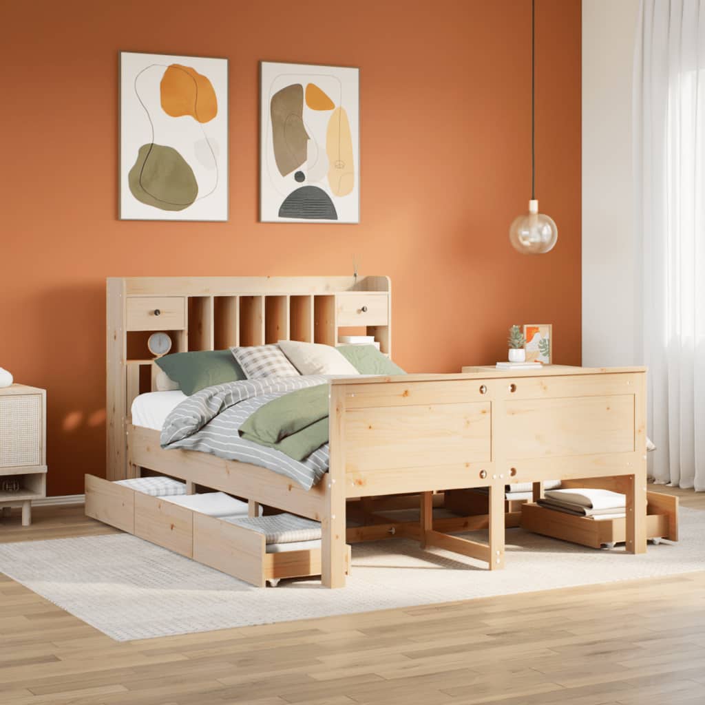 Letto Libreria senza Materasso 140x200 cm in Legno di Pino - homemem39