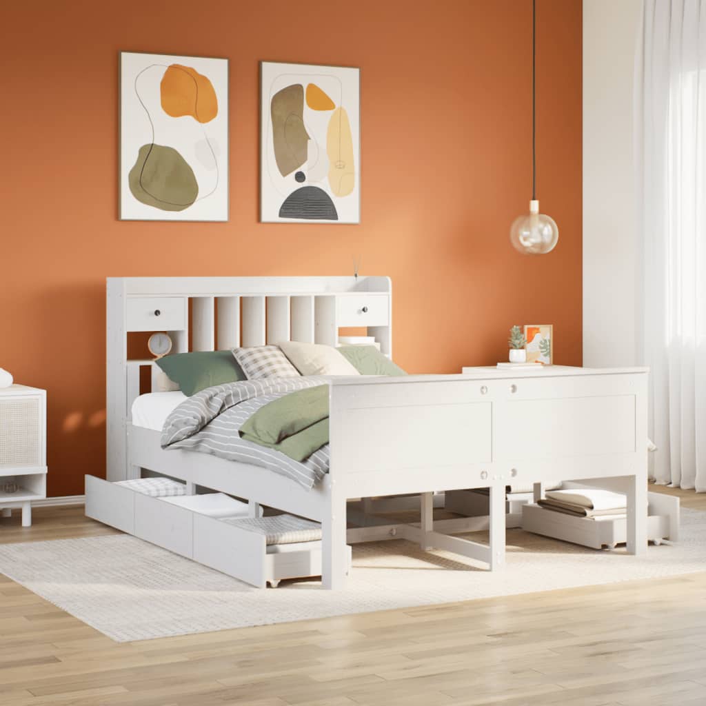 Letto Libreria senza Materasso Bianco 140x200 cm Legno di Pino - homemem39