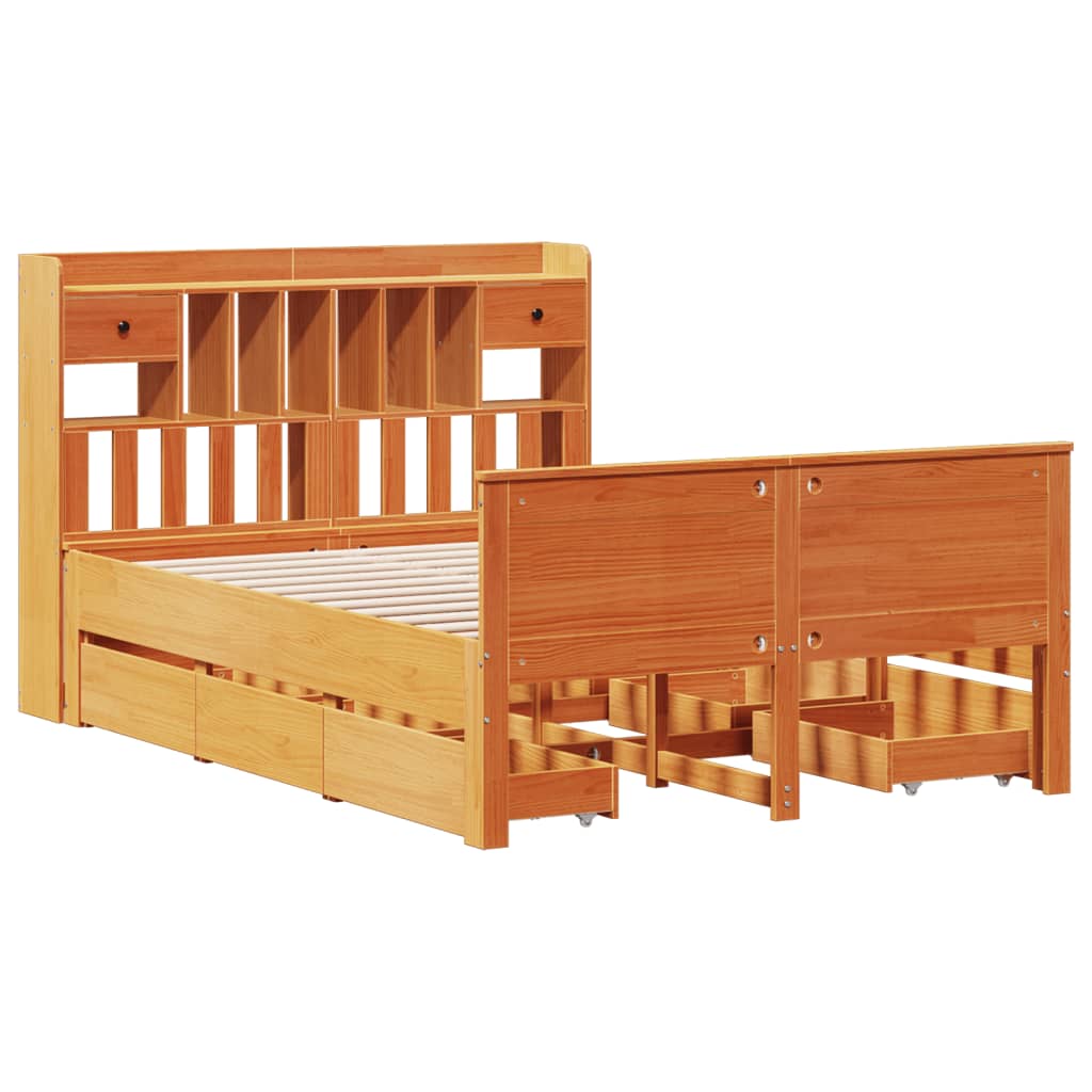 Letto Libreria senza Materasso Marrone Cera 140x200 cm in Pino - homemem39