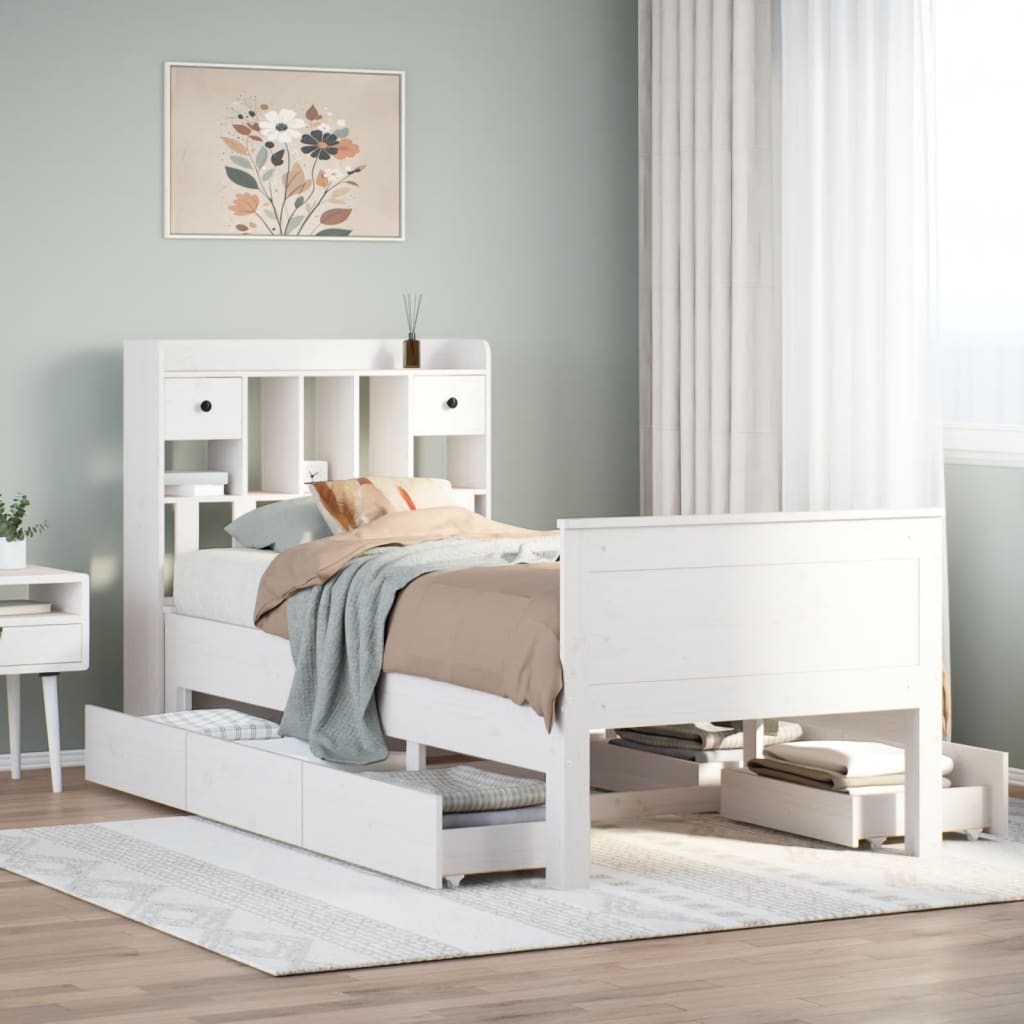 Letto Libreria senza Materasso Bianca 90x200 cm Legno di Pino - homemem39