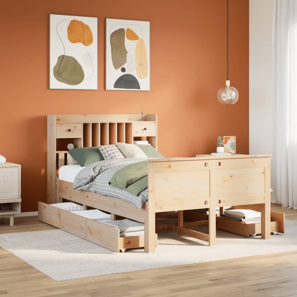 Letto Libreria senza Materasso 135x190 cm in Legno di Pino - homemem39