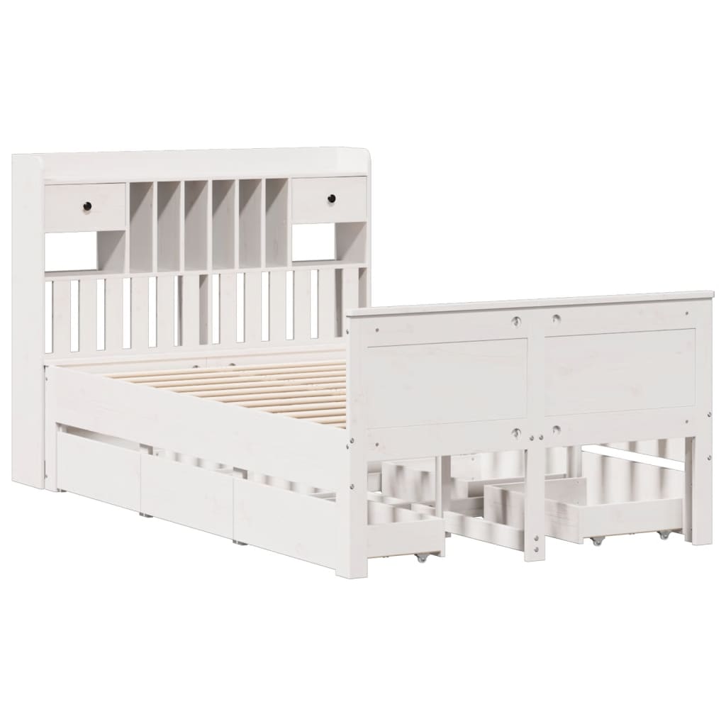 Letto Libreria senza Materasso Bianco 135x190 cm Legno di Pino - homemem39