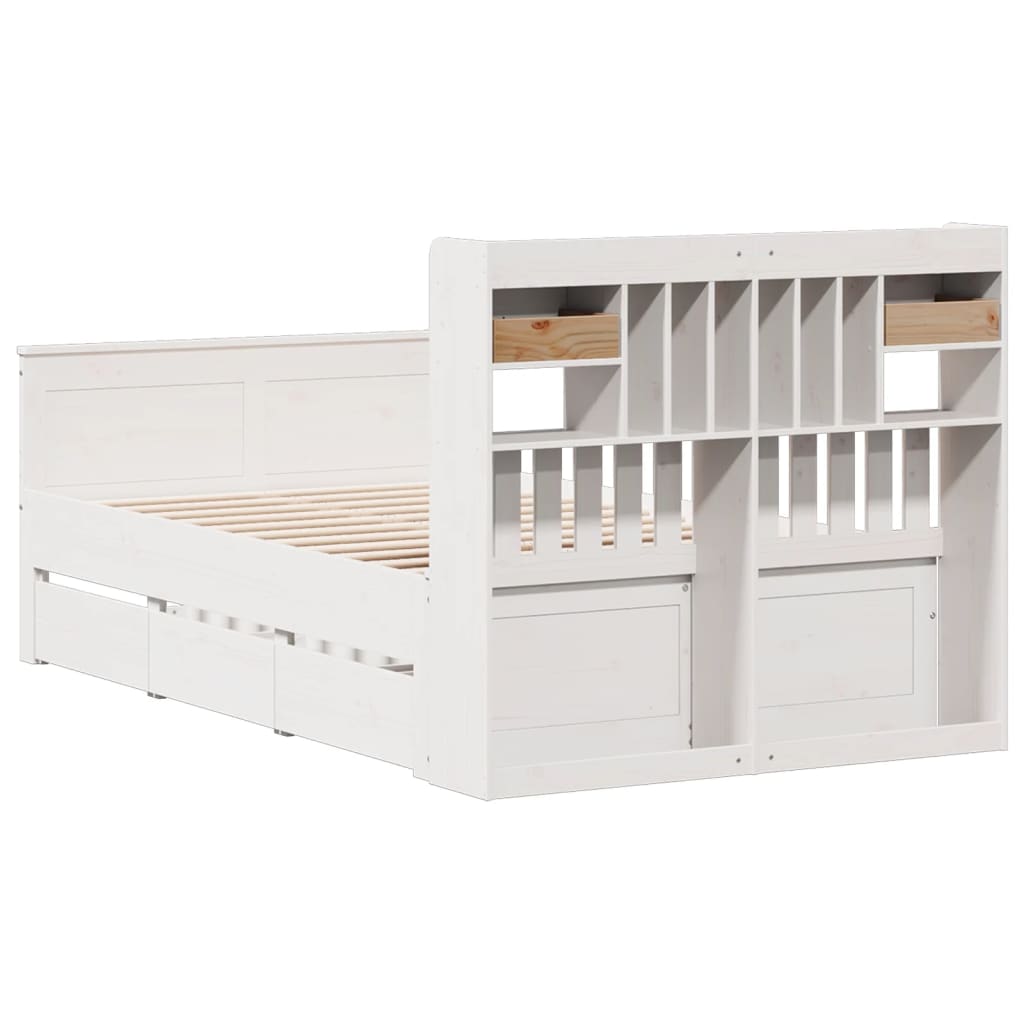 Letto Libreria senza Materasso Bianco 135x190 cm Legno di Pino - homemem39
