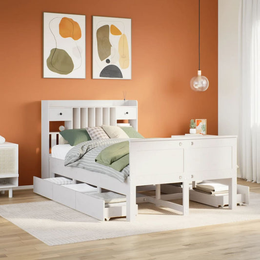 Letto Libreria senza Materasso Bianco 135x190 cm Legno di Pino - homemem39