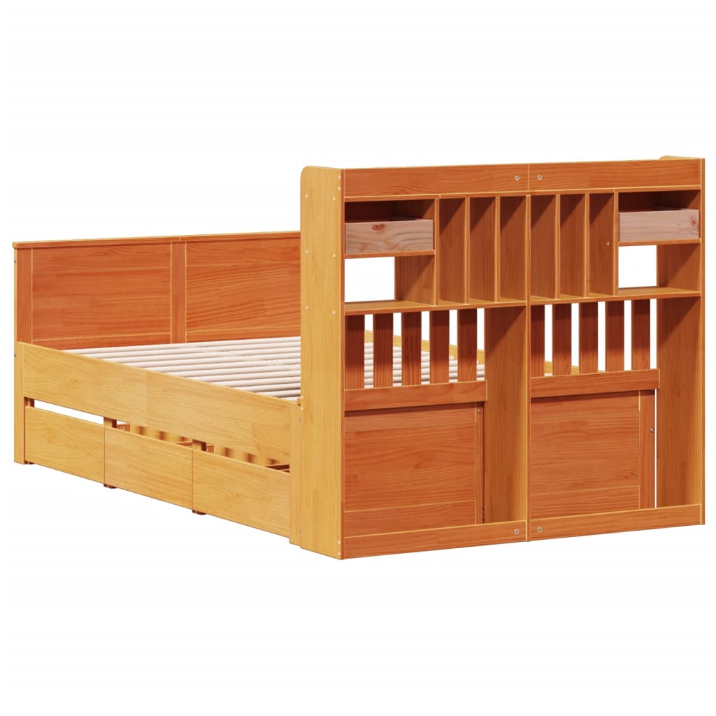 Letto Libreria senza Materasso Marrone Cera 135x190 cm in Pino - homemem39