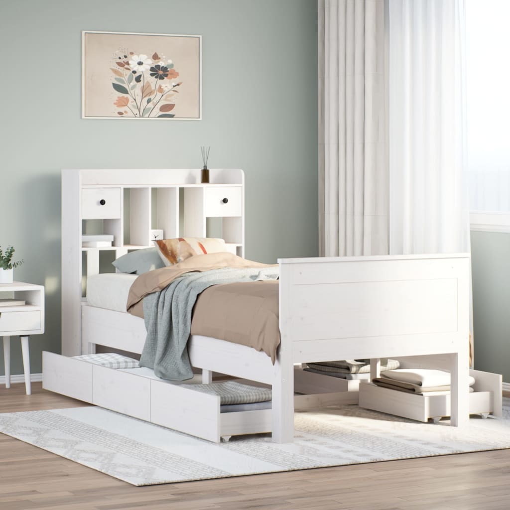 Letto con Libreria senza Materasso 75x190 cm in Legno Pino | homemem39