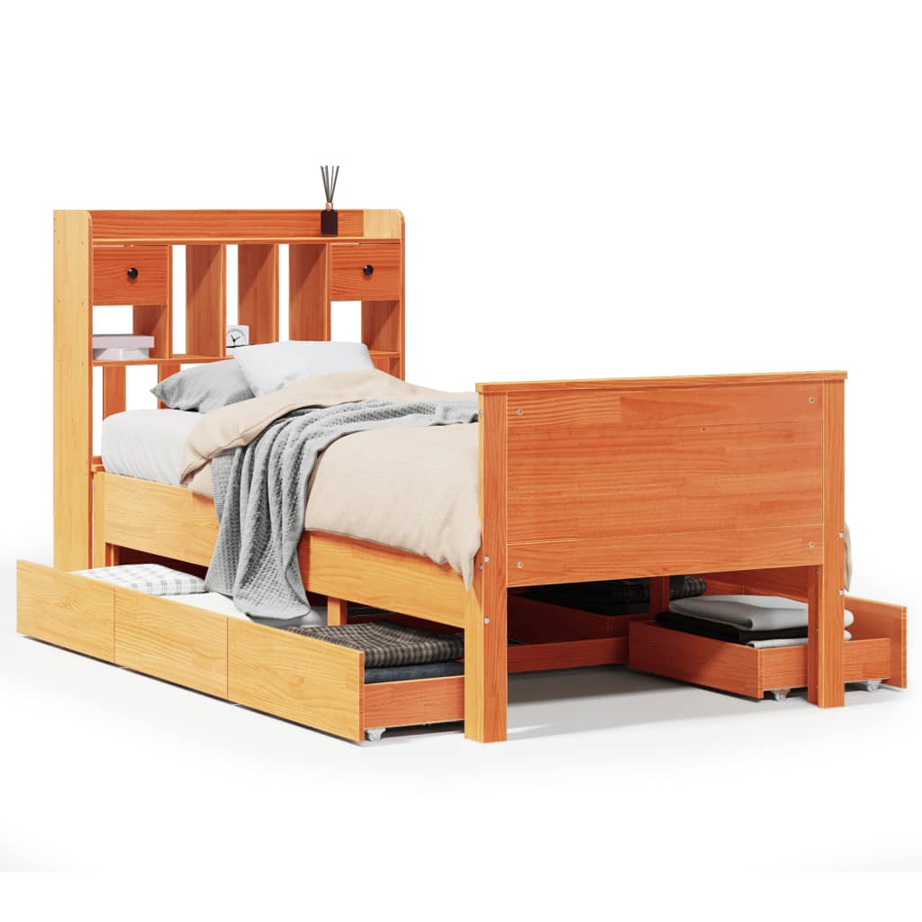 Letto Libreria senza Materasso Marrone Cera 75x190 cm in Pino | homemem39