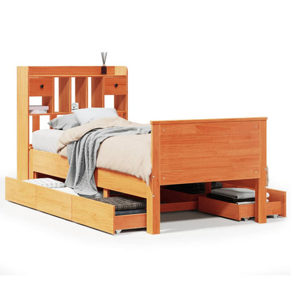 Letto Libreria senza Materasso Marrone Cera 75x190 cm in Pino | homemem39