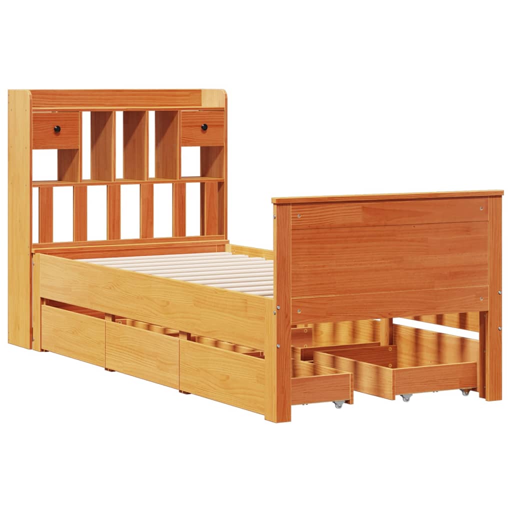 Letto Libreria senza Materasso Marrone Cera 75x190 cm in Pino | homemem39