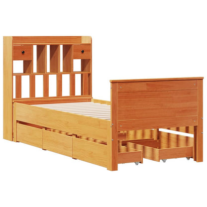 Letto Libreria senza Materasso Marrone Cera 75x190 cm in Pino | homemem39