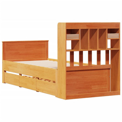 Letto Libreria senza Materasso Marrone Cera 75x190 cm in Pino | homemem39
