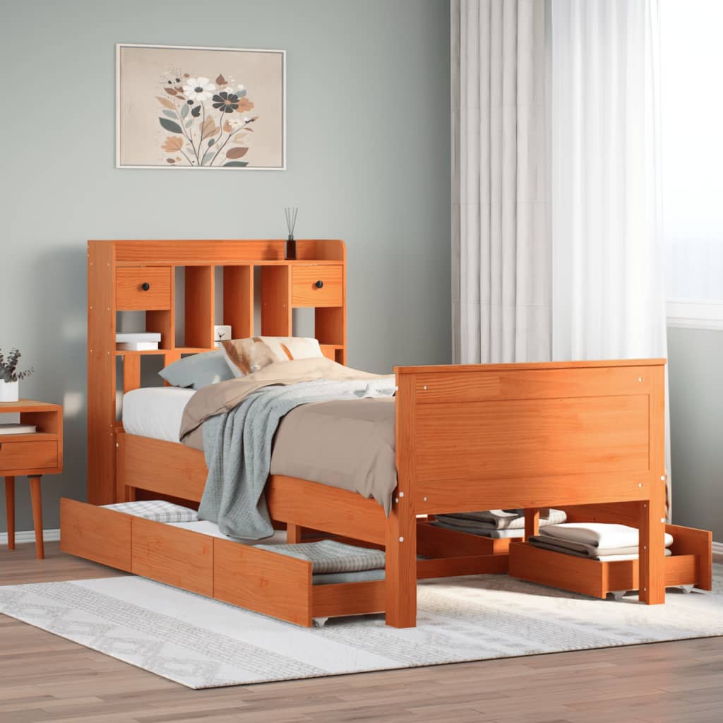 Letto Libreria senza Materasso Marrone Cera 75x190 cm in Pino | homemem39