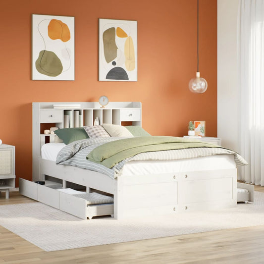 Letto Libreria senza Materasso Bianco 160x200 cm Legno di Pino - homemem39
