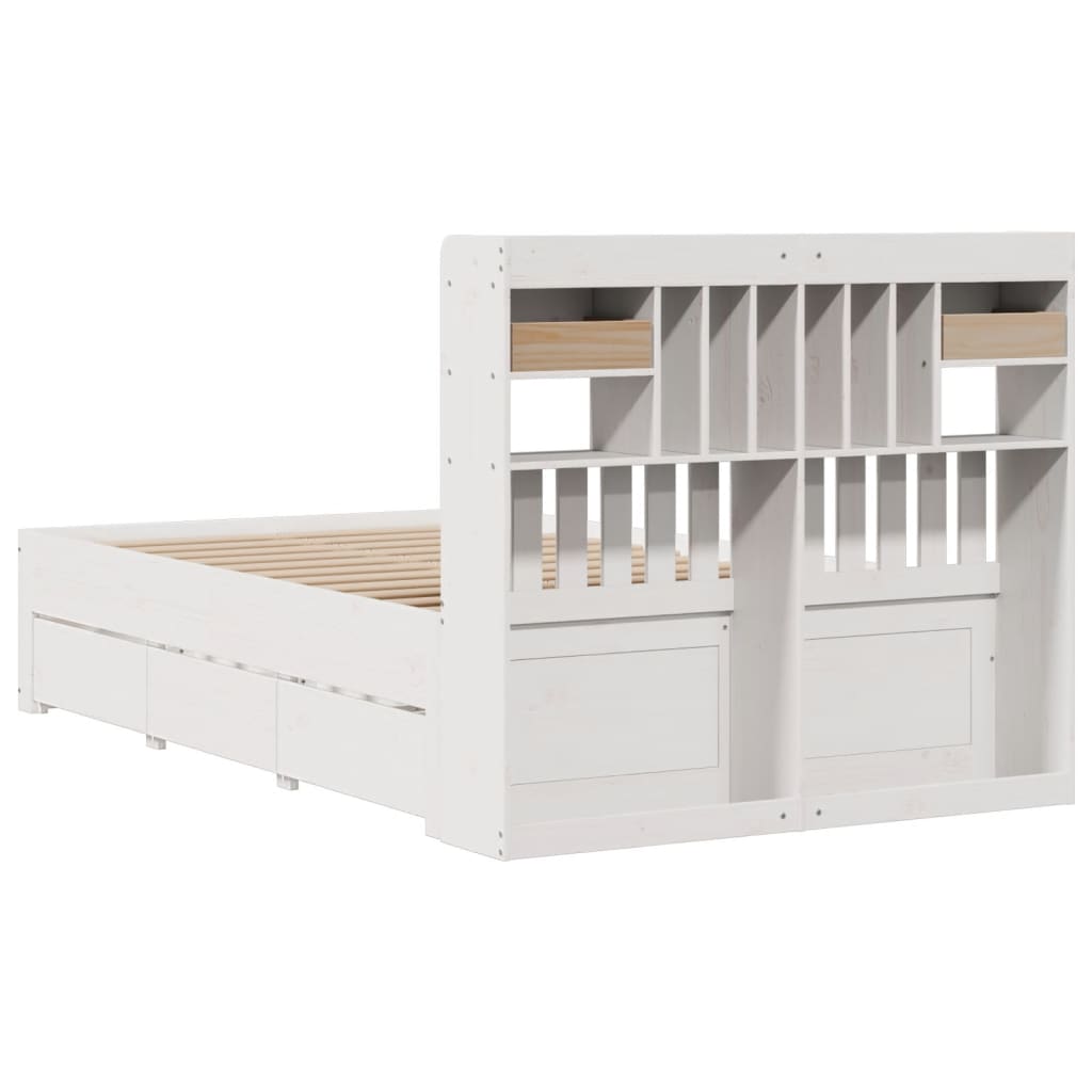 Letto Libreria senza Materasso Bianco 135x190 cm Legno di Pino - homemem39