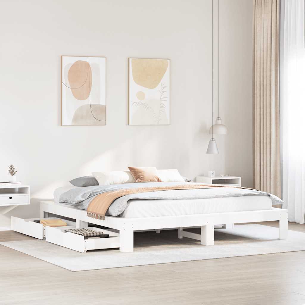 Giroletto senza Materasso Bianco 200x200 cm Legno Massello Pino | homemem39