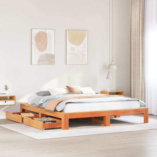 Giroletto senza Materasso Marrone Cera 200x200 cm Legno di Pino | homemem39