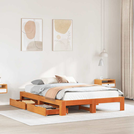 Letto senza Materasso Marrone Cera 160x200 cm in Legno di Pino | homemem39
