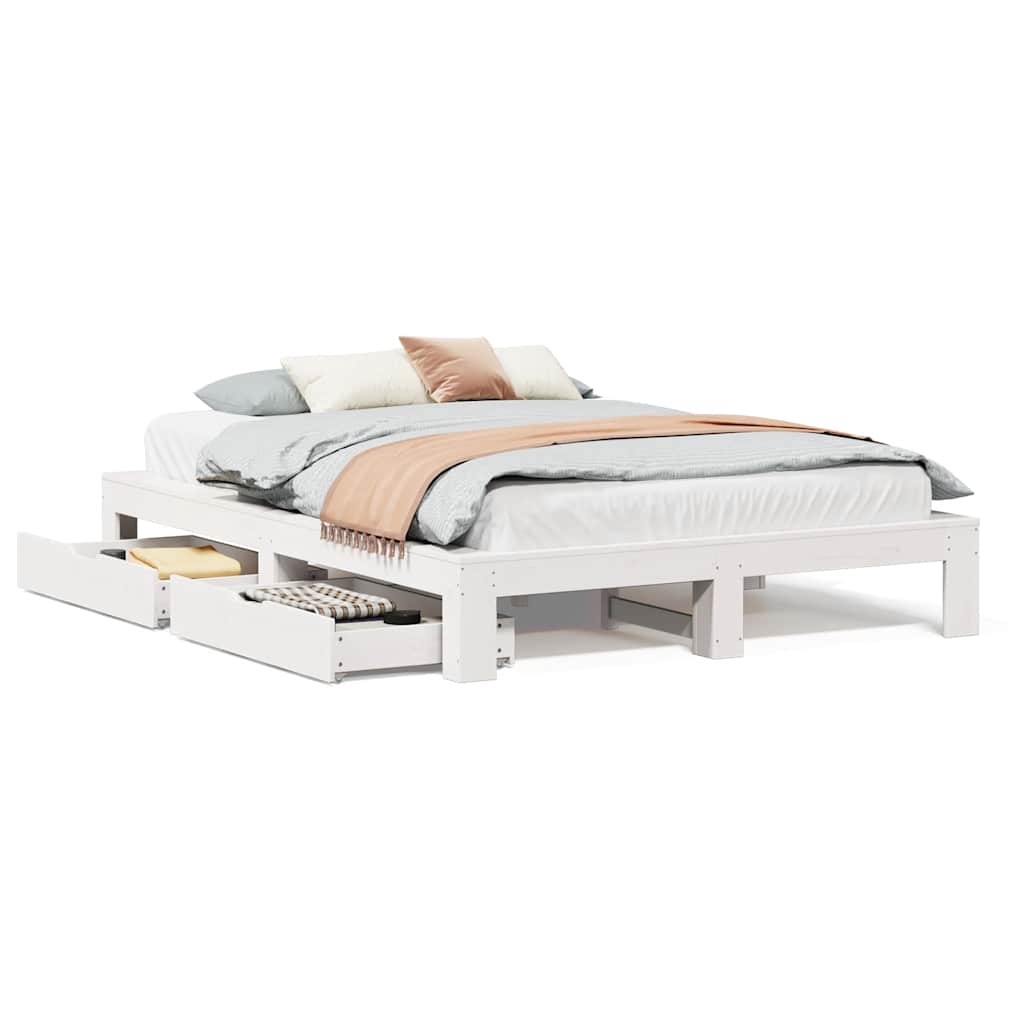 Letto senza Materasso Bianco 150x200 cm Legno Massello di Pino | homemem39