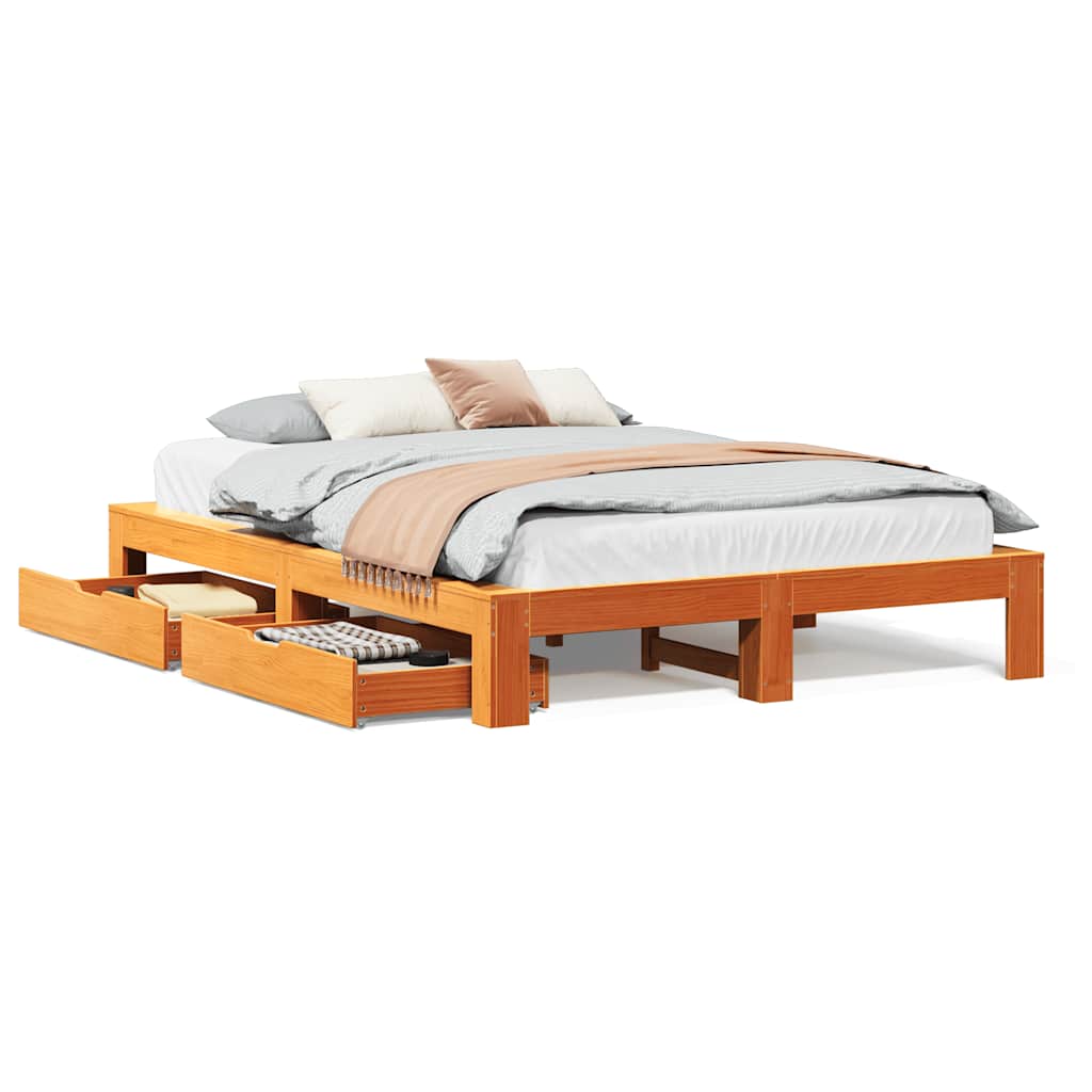 Letto senza Materasso Marrone Cera 150x200 cm in Legno di Pino
