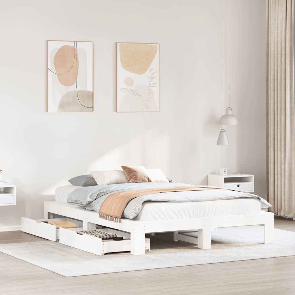 Letto senza Materasso Bianco 140x200 cm Legno Massello di Pino | homemem39