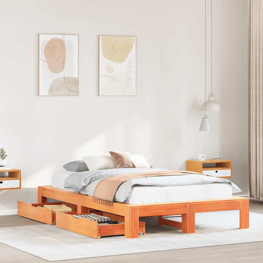 Giroletto senza Materasso Marrone Cera 135x190 cm Legno di Pino | homemem39