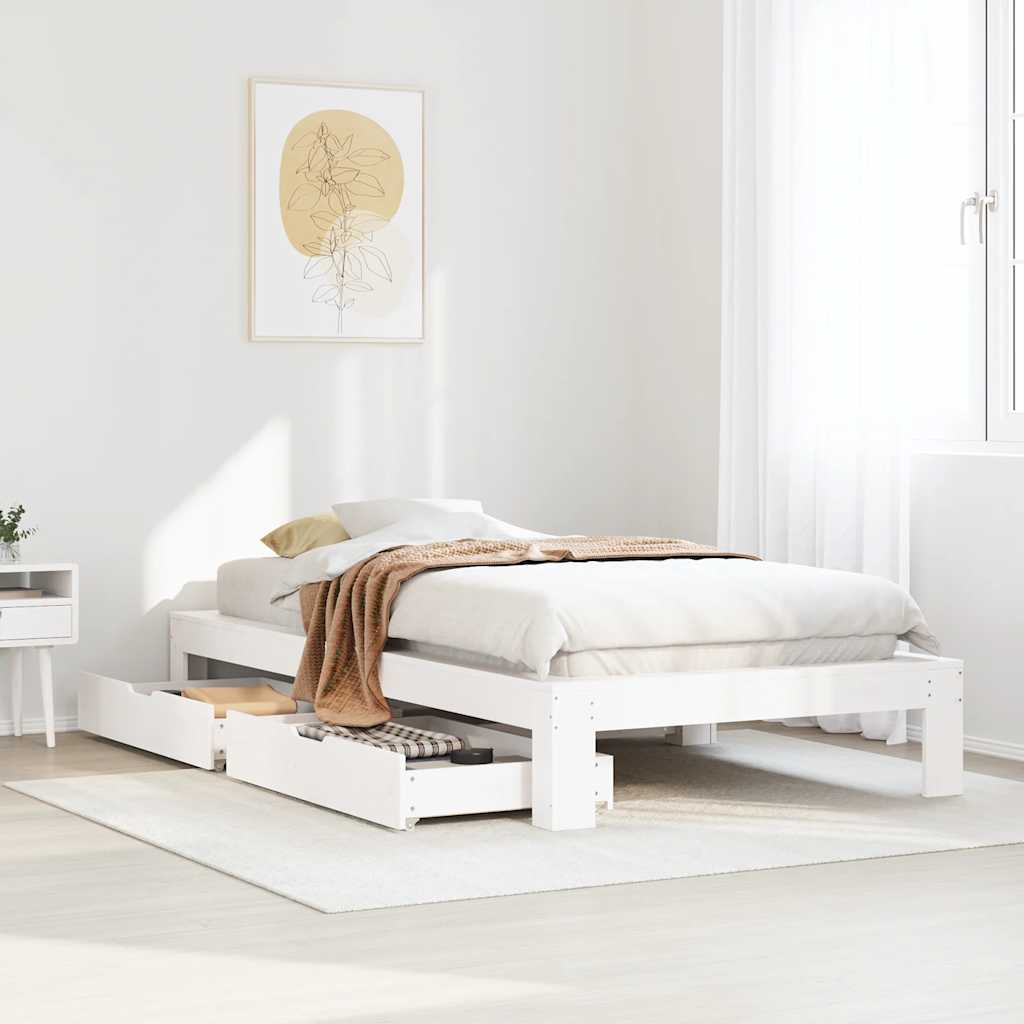 Letto senza Materasso Bianco 90x190 cm in Legno Massello Pino