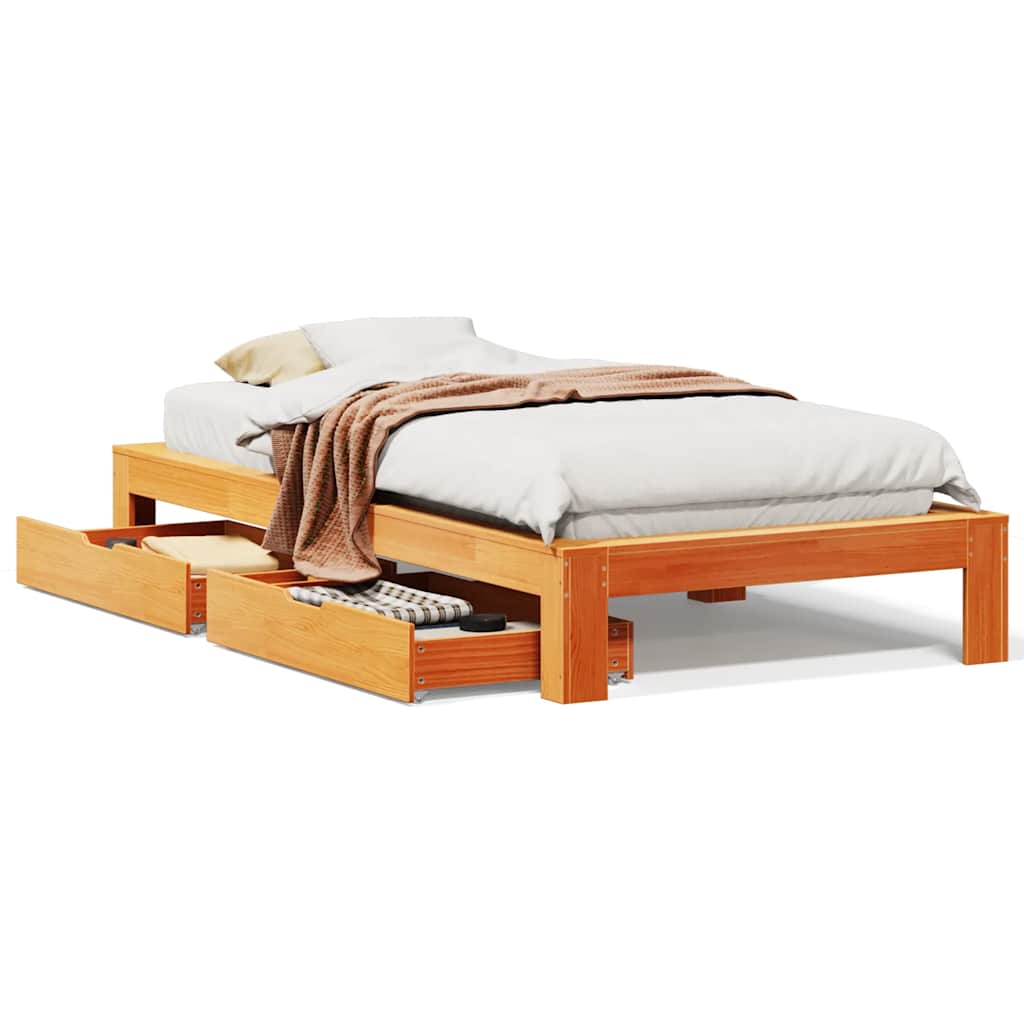 Letto senza Materasso Marrone Cera 75x190 cm in Legno di Pino | homemem39