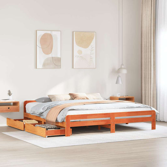 Letto senza Materasso Marrone Cera 200x200 cm in Legno di Pino | homemem39