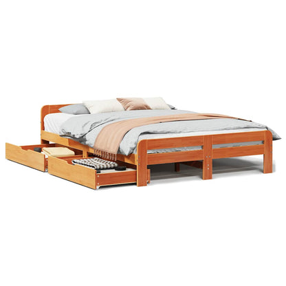Letto senza Materasso Marrone Cera 150x200 cm in Legno di Pino