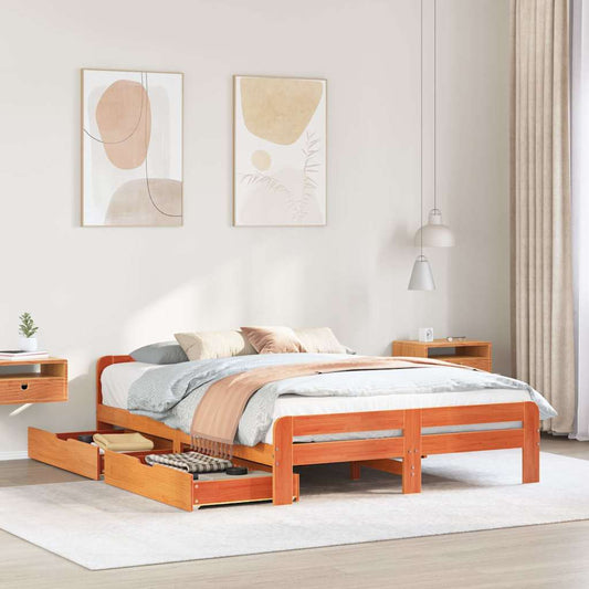 Letto senza Materasso Marrone Cera 150x200 cm in Legno di Pino | homemem39