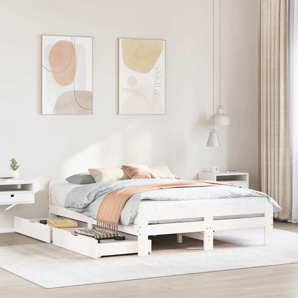Letto senza Materasso Bianco 140x190 cm Legno Massello di Pino | homemem39