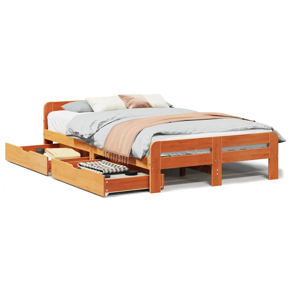 Letto senza Materasso Marrone Cera 135x190 cm in Legno di Pino | homemem39