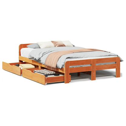 Letto senza Materasso Marrone Cera 135x190 cm in Legno di Pino | homemem39