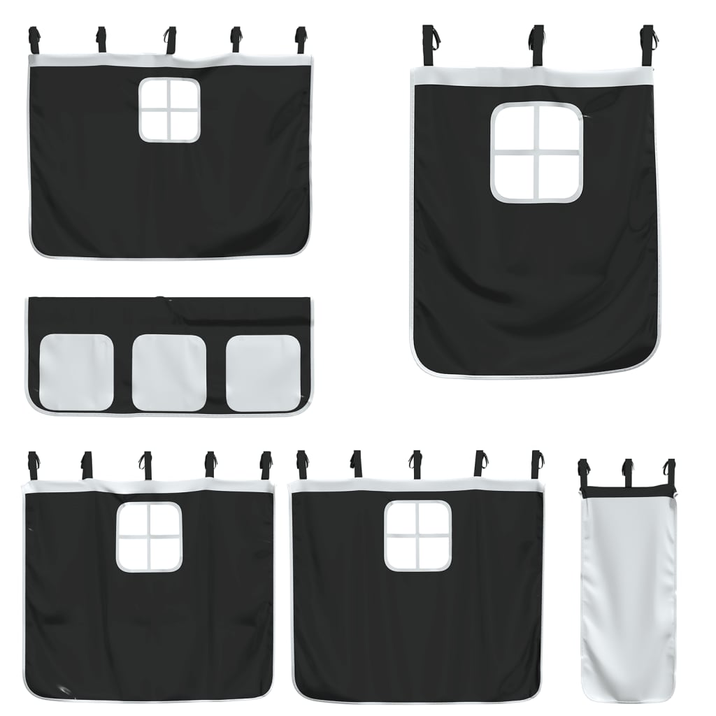 Letto a Soppalco con Tende Bambini Bianco e Nero 80x200 cm Pino