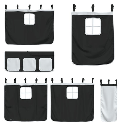 Letto a Soppalco con Tende Bambini Bianco e Nero 80x200 cm Pino