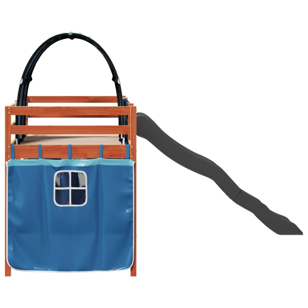 Letto a Soppalco con Tunnel Bambini Blu 80x200cm Massello Pino