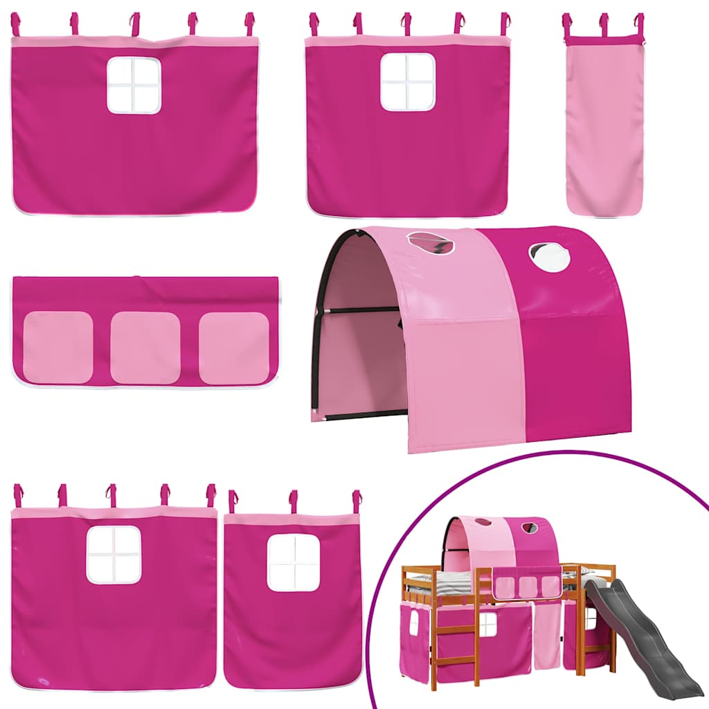 Letto a Soppalco con Tunnel Bambini Rosa 80x200cm Massello Pino