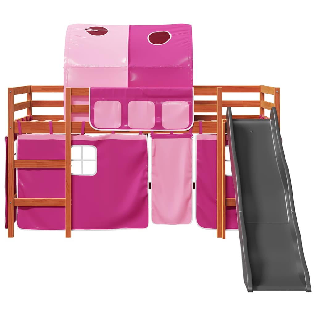 Letto a Soppalco con Tunnel Bambini Rosa 80x200cm Massello Pino