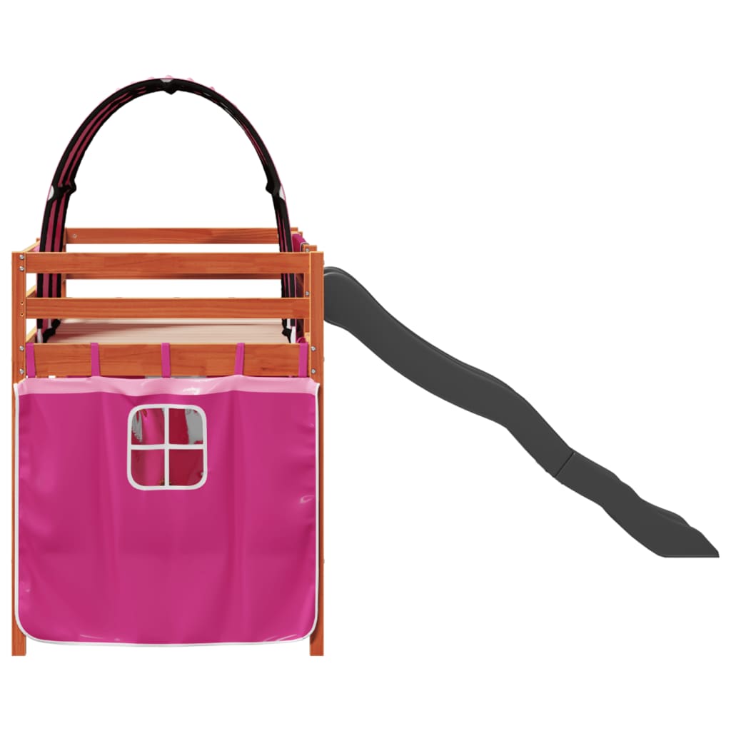 Letto a Soppalco con Tunnel Bambini Rosa 80x200cm Massello Pino