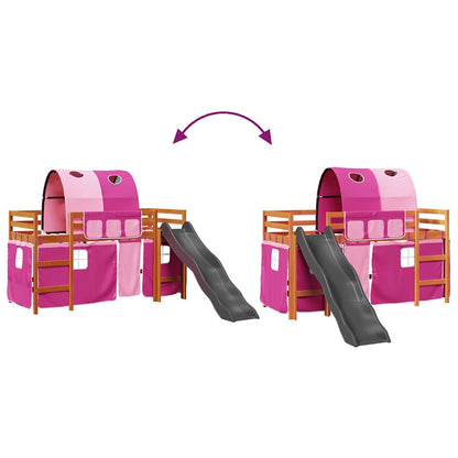 Letto a Soppalco con Tunnel Bambini Rosa 80x200cm Massello Pino